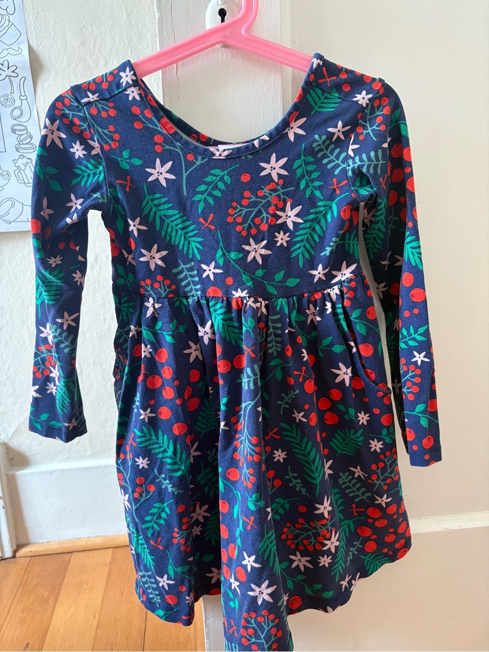 Hanna Andersson Navy Floral & Red Berry Long-Sleeve Dress